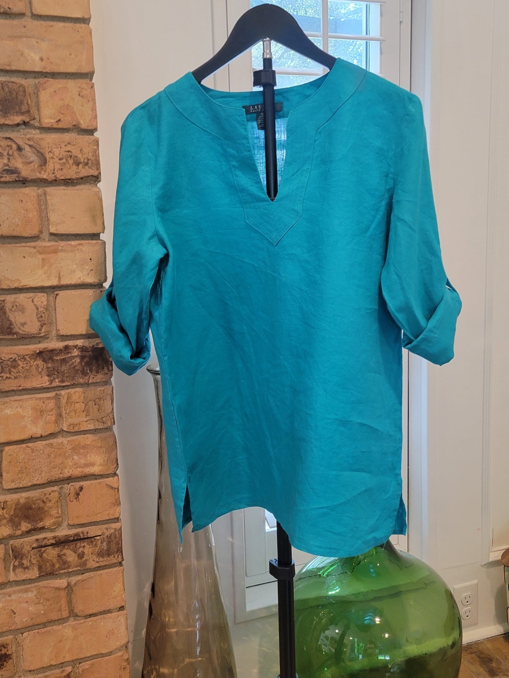 Ralph Lauren Turquoise V-Neck Roll-Sleeve Tunic
